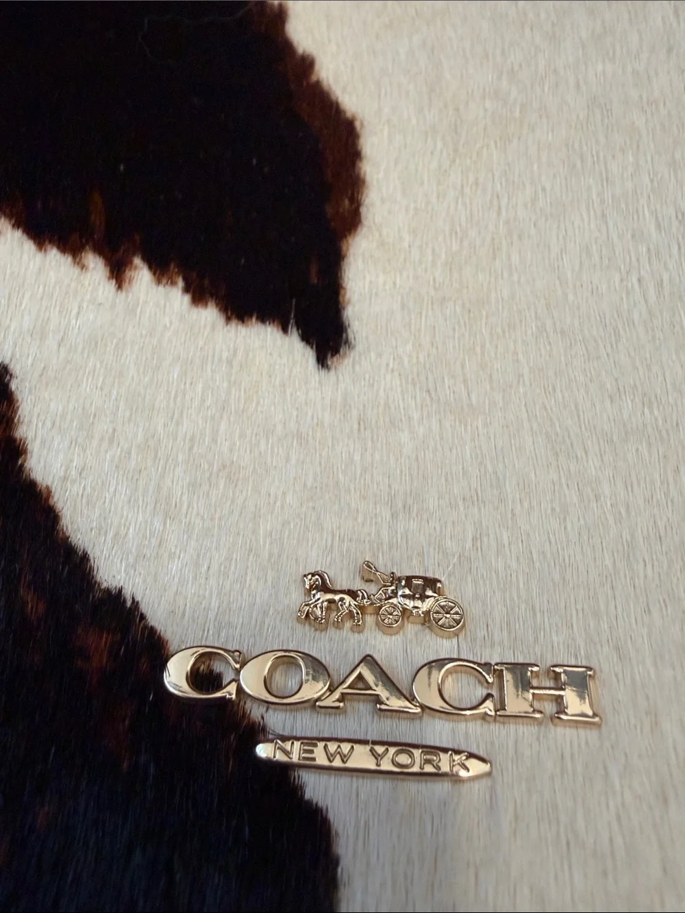 Coach Cowhide Patchwork Shoulder Bag in Brown, Black & White